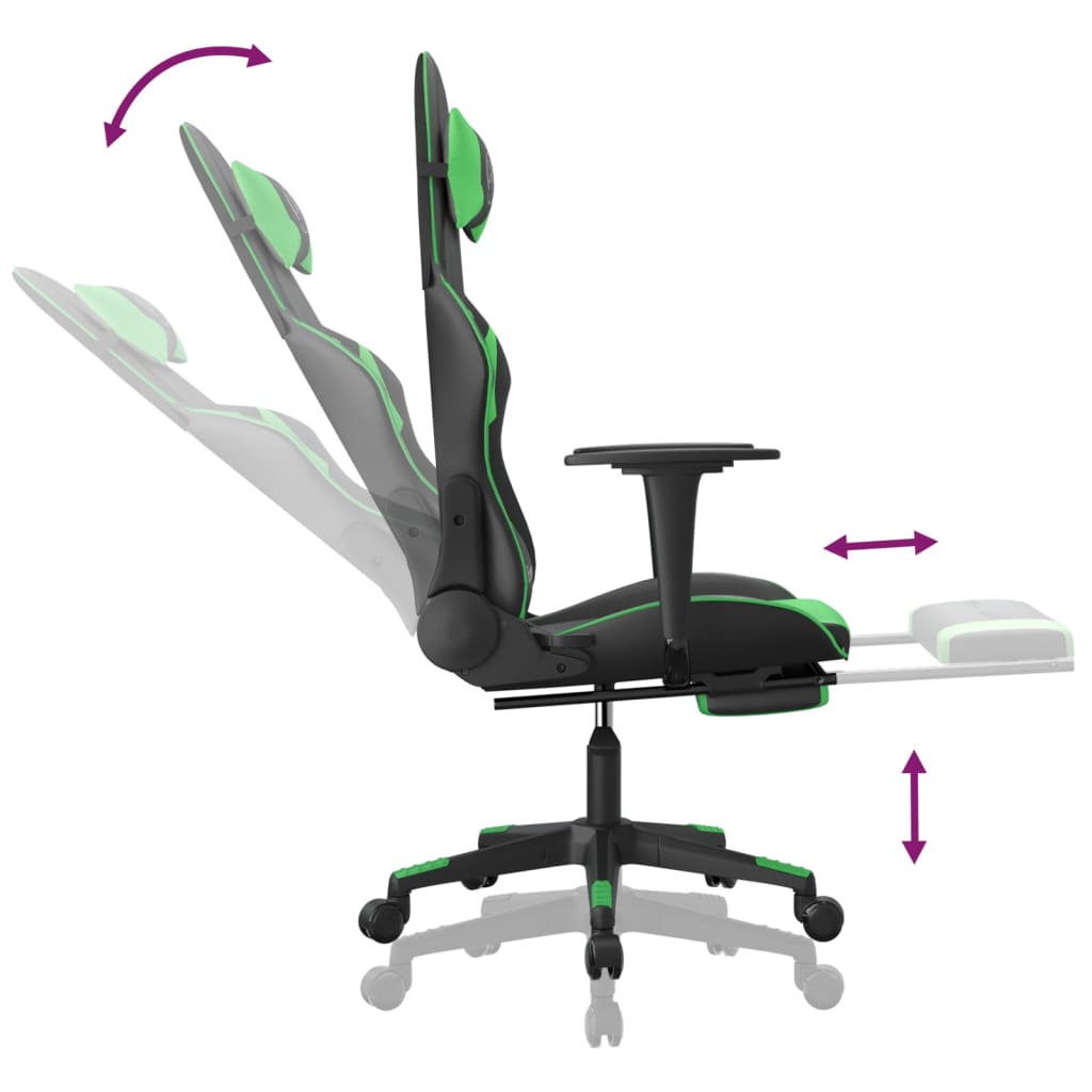 Silla gaming de masaje y reposapiés cuero sintético negro verde vidaXL