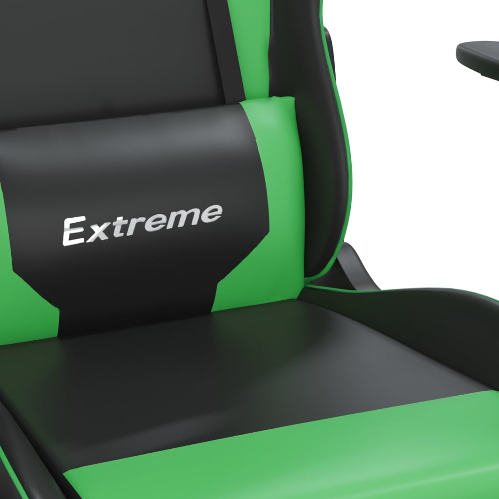 Silla gaming de masaje y reposapiés cuero sintético negro verde vidaXL