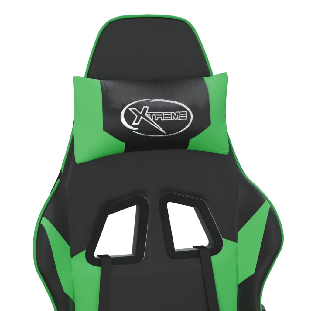 Silla gaming de masaje y reposapiés cuero sintético negro verde vidaXL