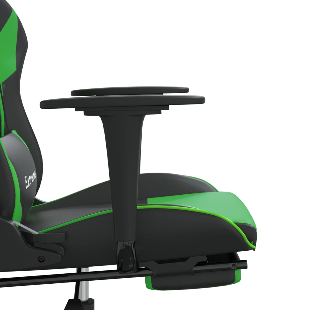 Silla gaming de masaje y reposapiés cuero sintético negro verde vidaXL