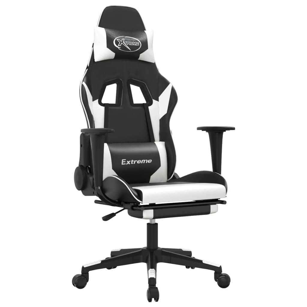 Silla gaming masaje y reposapiés cuero sintético negro blanco vidaXL