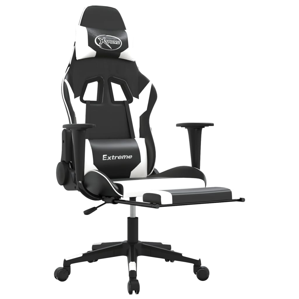 Silla gaming masaje y reposapiés cuero sintético negro blanco vidaXL