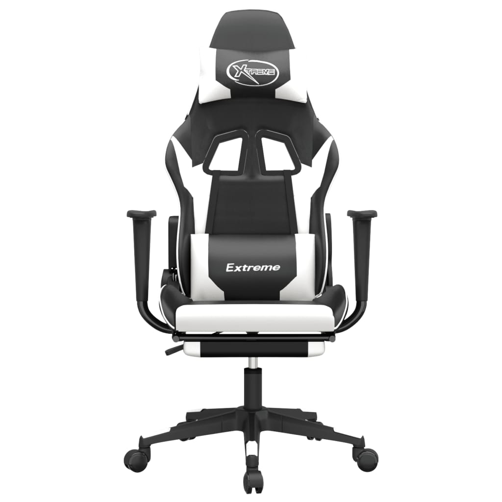 Silla gaming masaje y reposapiés cuero sintético negro blanco - Vetonek