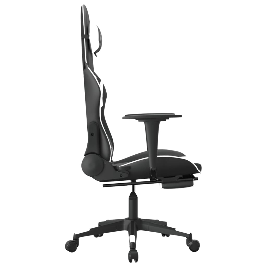 Silla gaming masaje y reposapiés cuero sintético negro blanco vidaXL