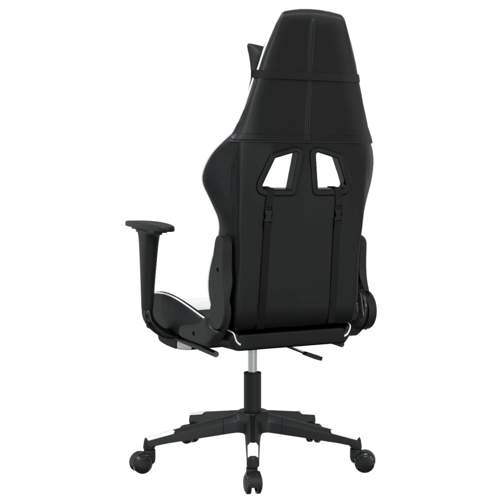 Silla gaming masaje y reposapiés cuero sintético negro blanco vidaXL