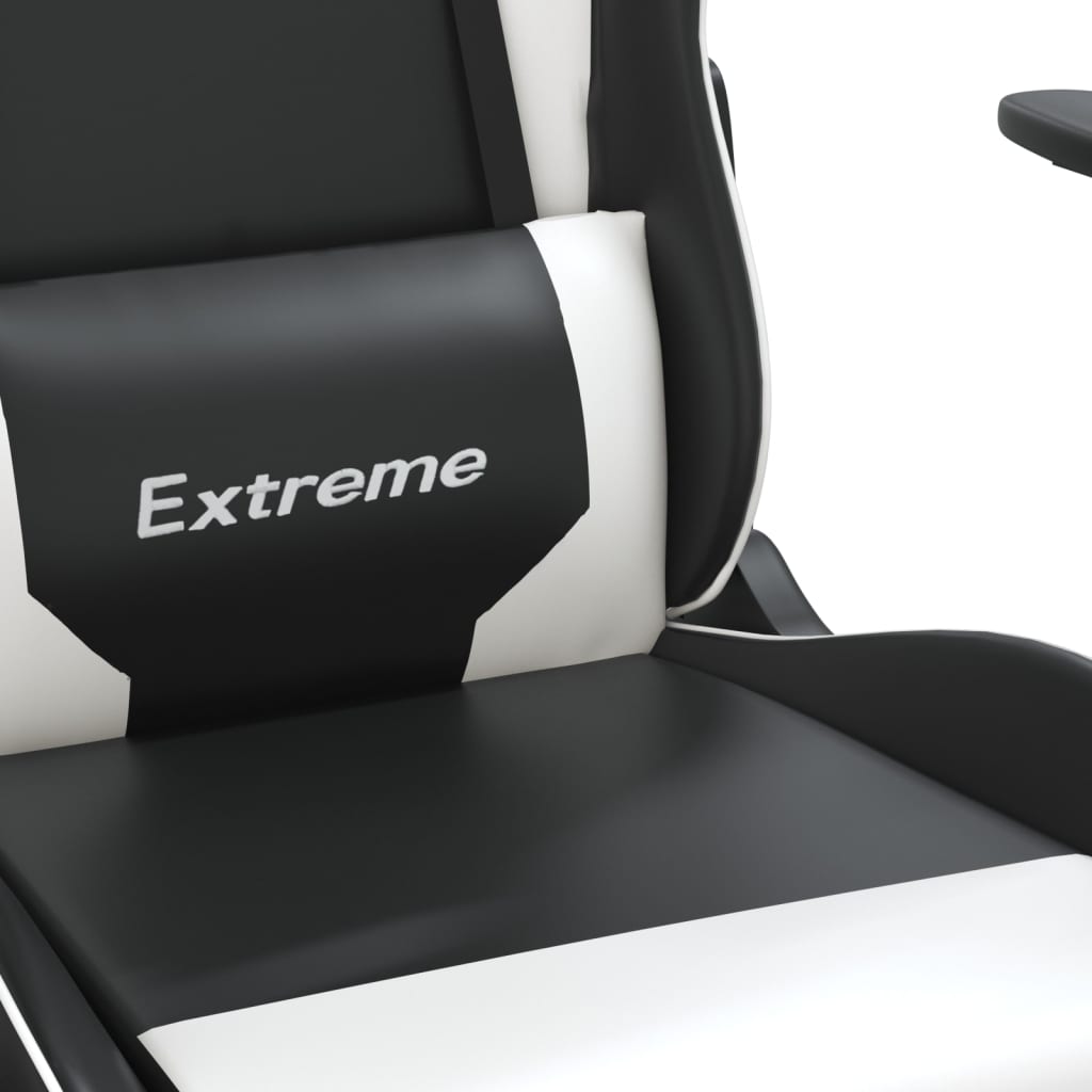 Silla gaming masaje y reposapiés cuero sintético negro blanco vidaXL