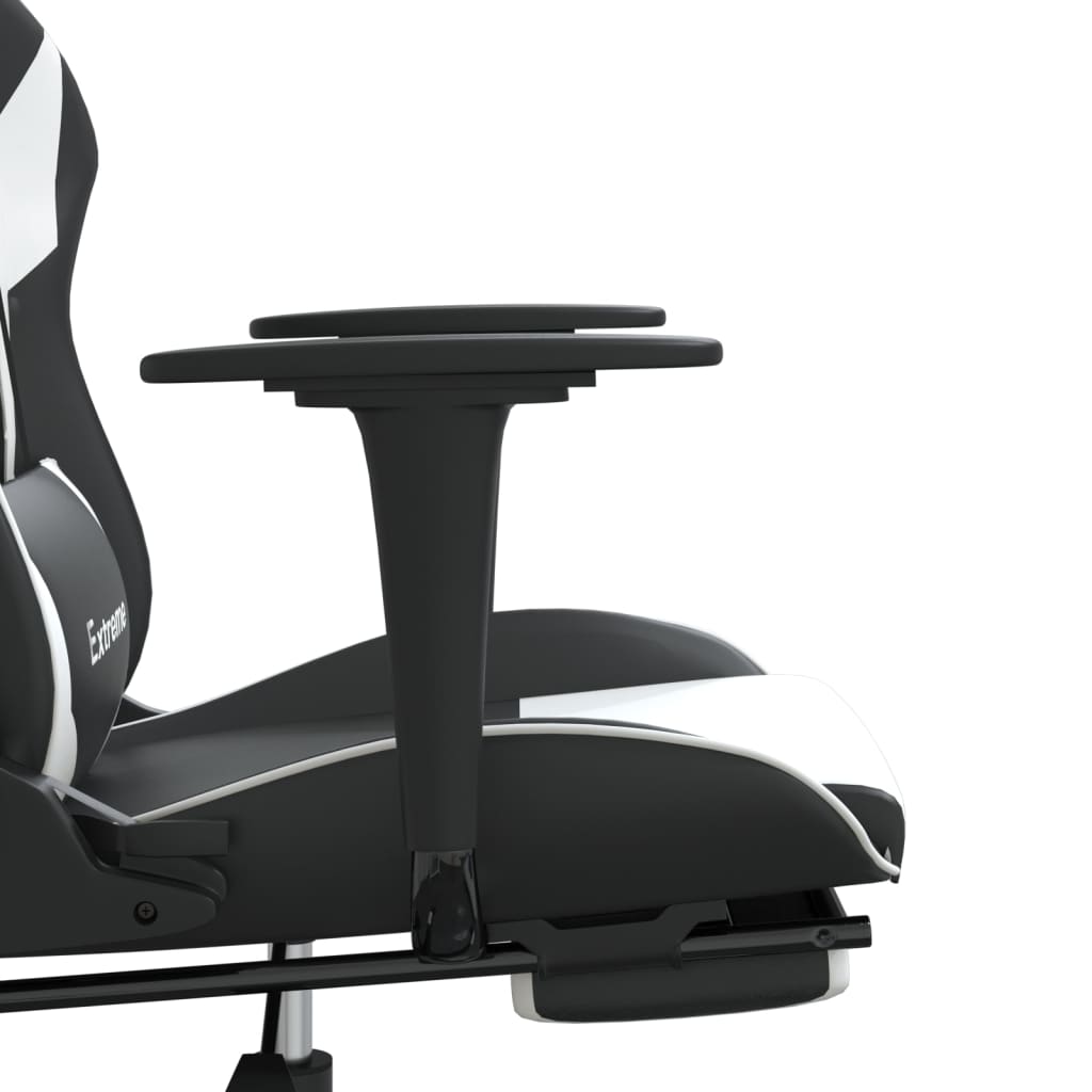 Silla gaming masaje y reposapiés cuero sintético negro blanco vidaXL