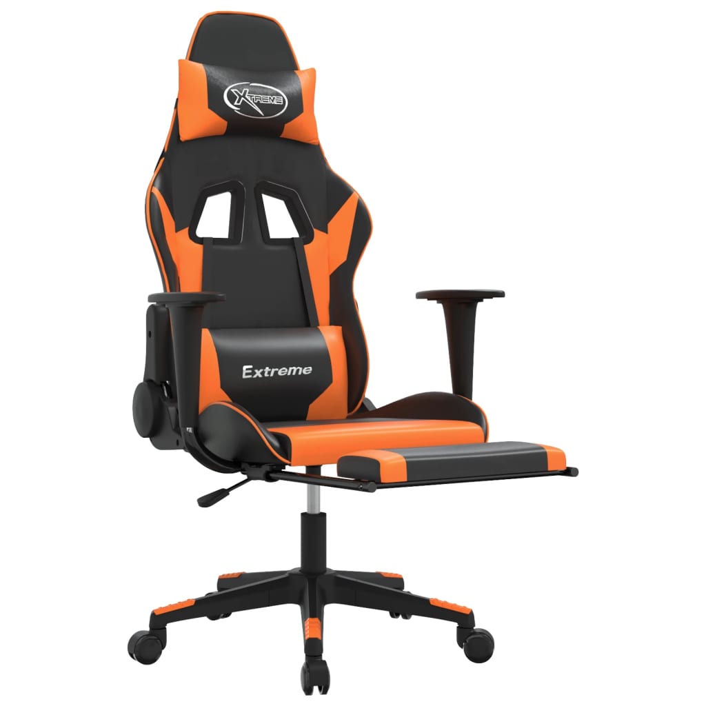 Silla gaming masaje y reposapiés cuero sintético negro naranja - Vetonek