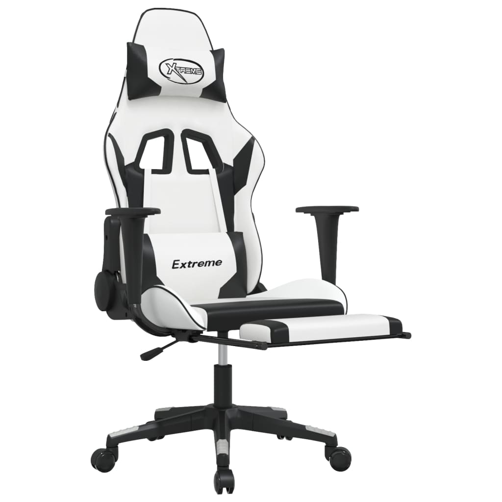 Gaming chair massage and resting synthetic leather white