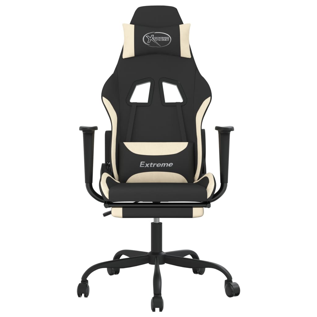 Silla gaming de masaje con reposapiés tela negro y crema - Vetonek