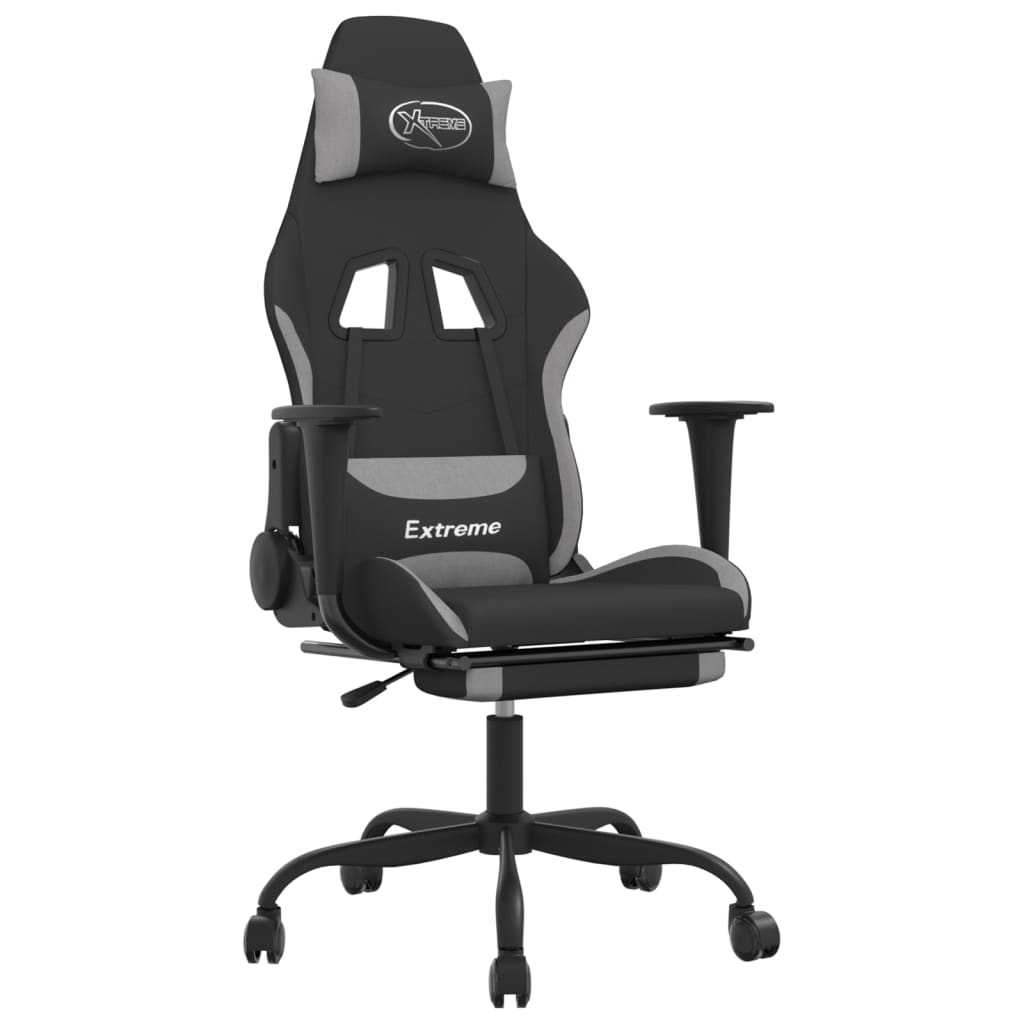 Silla gaming de masaje con reposapiés tela negro y gris claro vidaXL