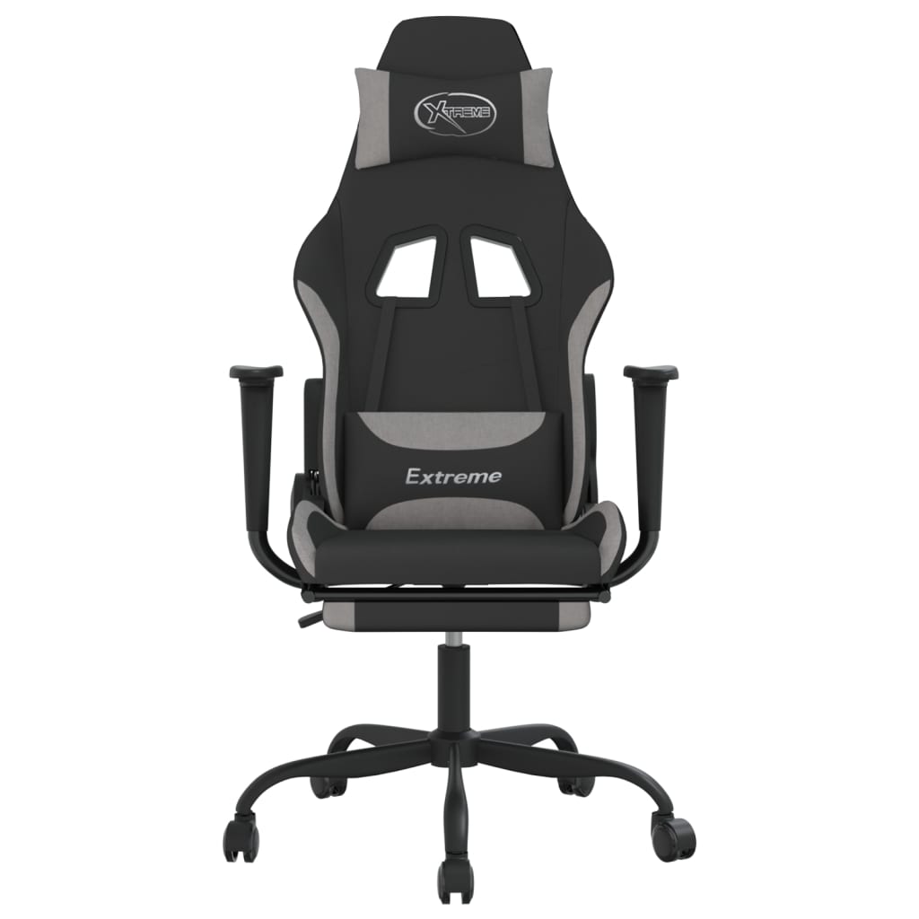 Silla gaming de masaje con reposapiés tela negro y gris claro vidaXL