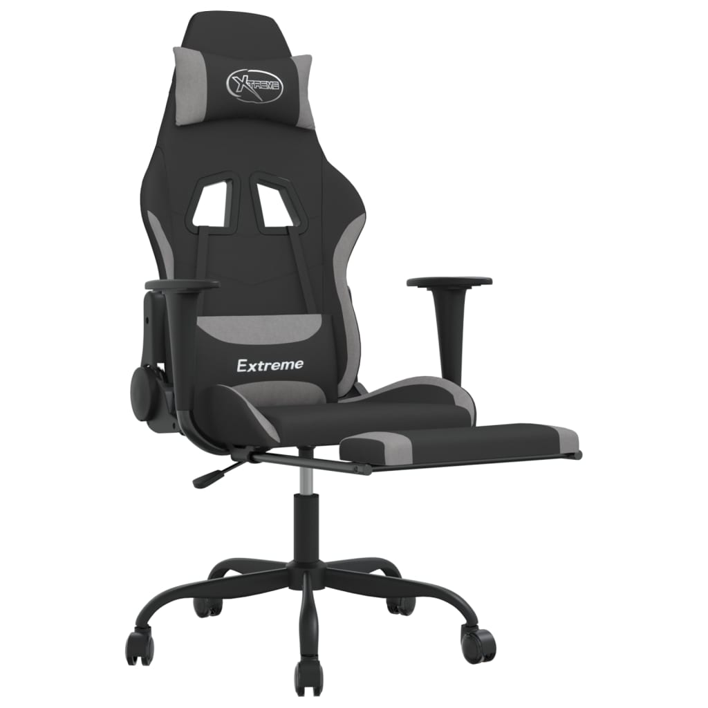 Silla gaming de masaje con reposapiés tela negro y gris claro - Vetonek