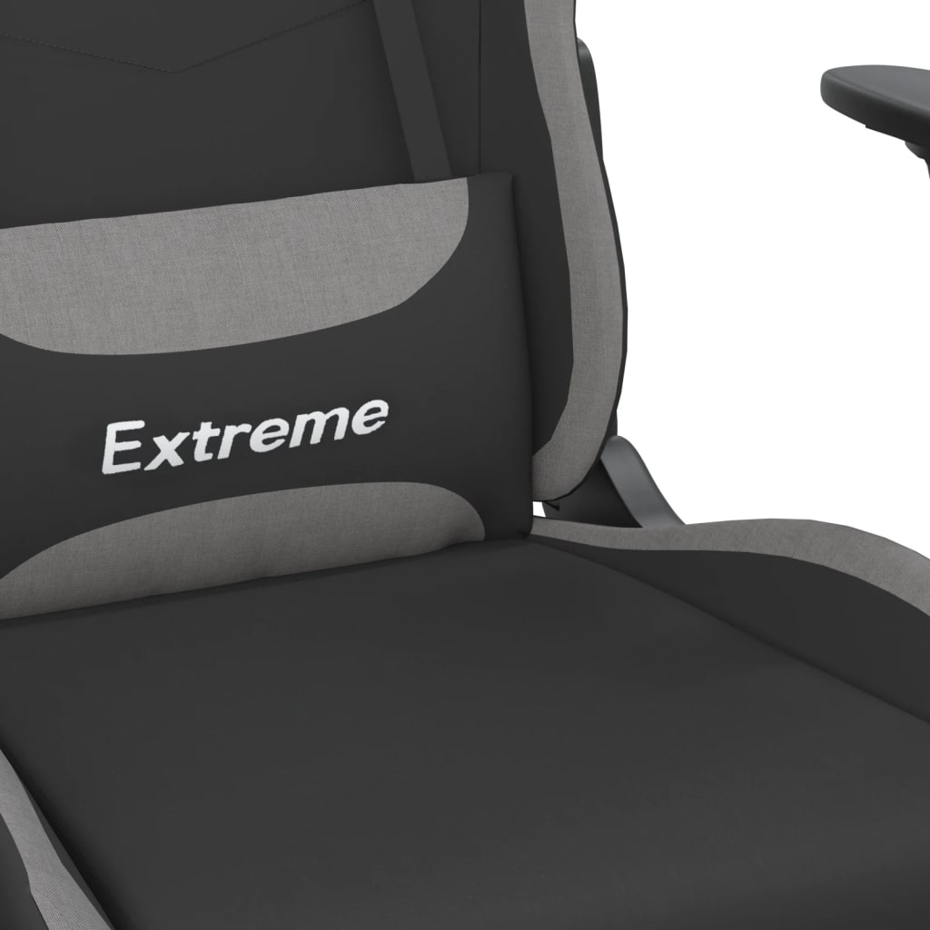 Silla gaming de masaje con reposapiés tela negro y gris claro vidaXL