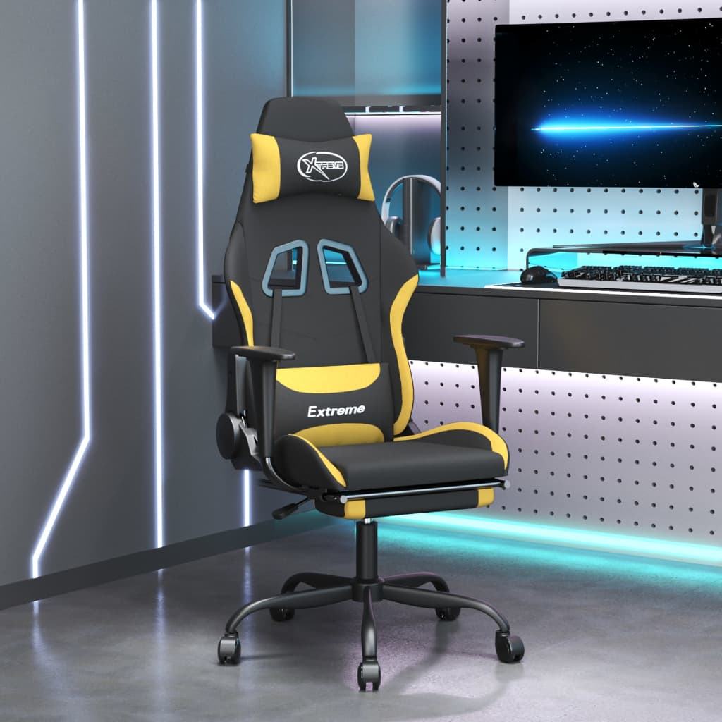 Vetonek Silla gaming de masaje con reposapiés tela negro y amarillo