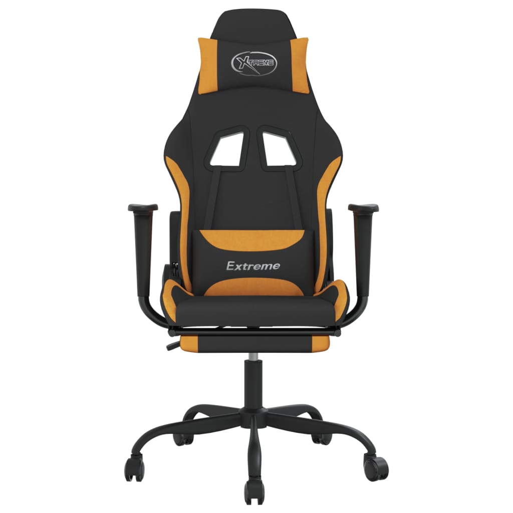 Silla gaming de masaje con reposapiés tela negro y naranja - Vetonek