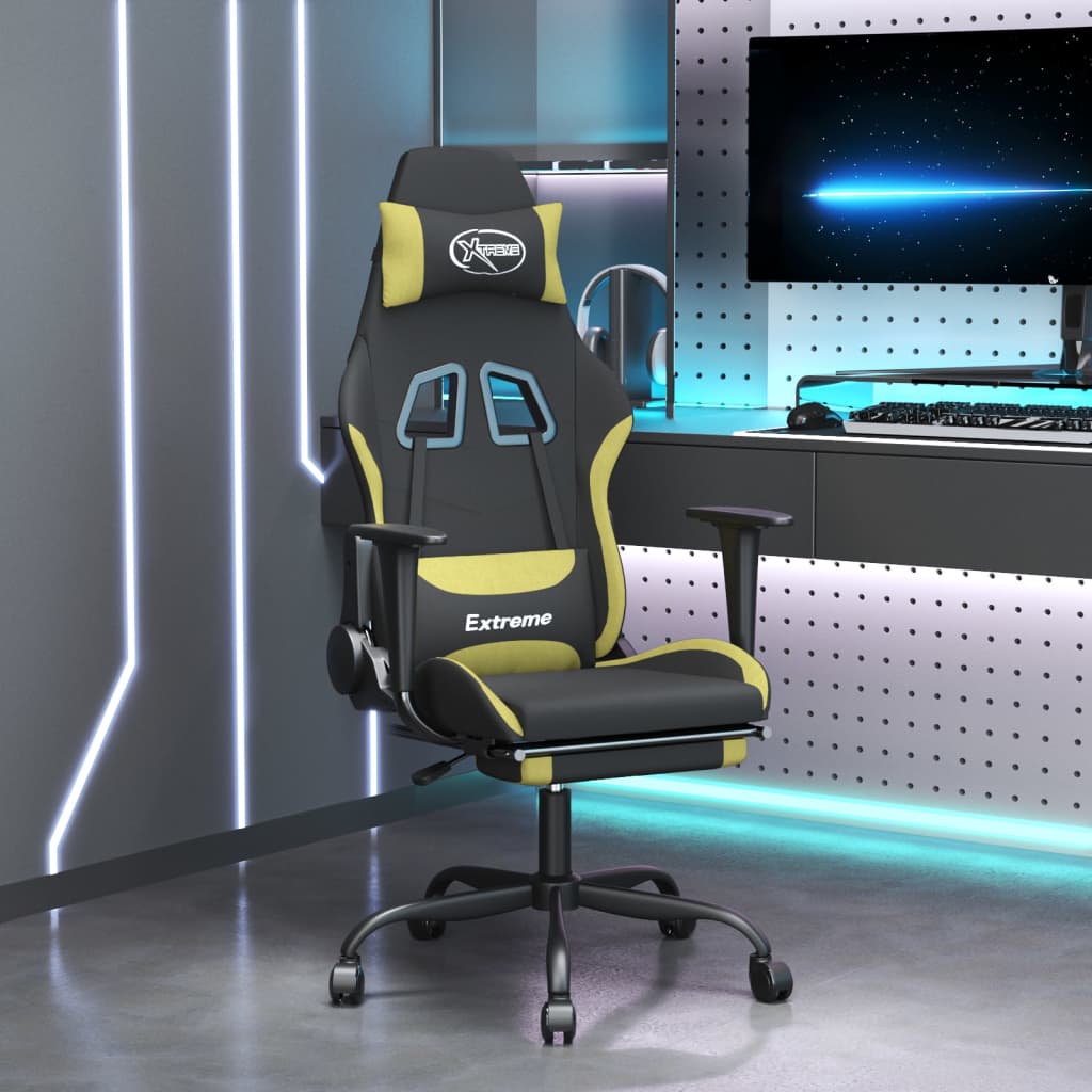 Vetonek Silla gaming de masaje con reposapiés tela negro y verde claro