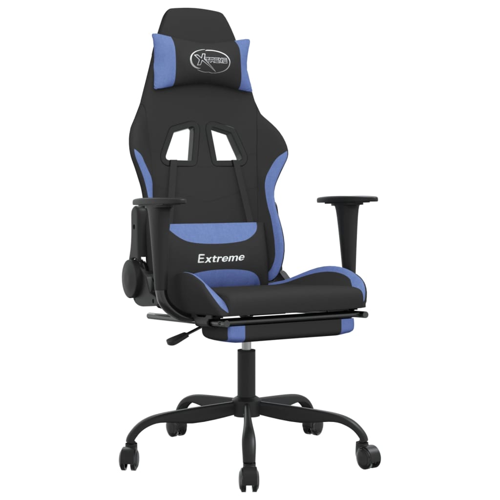 Silla gaming de masaje con reposapiés tela negro y azul - Vetonek