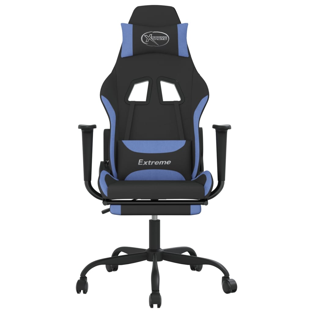 Silla gaming de masaje con reposapiés tela negro y azul - Vetonek