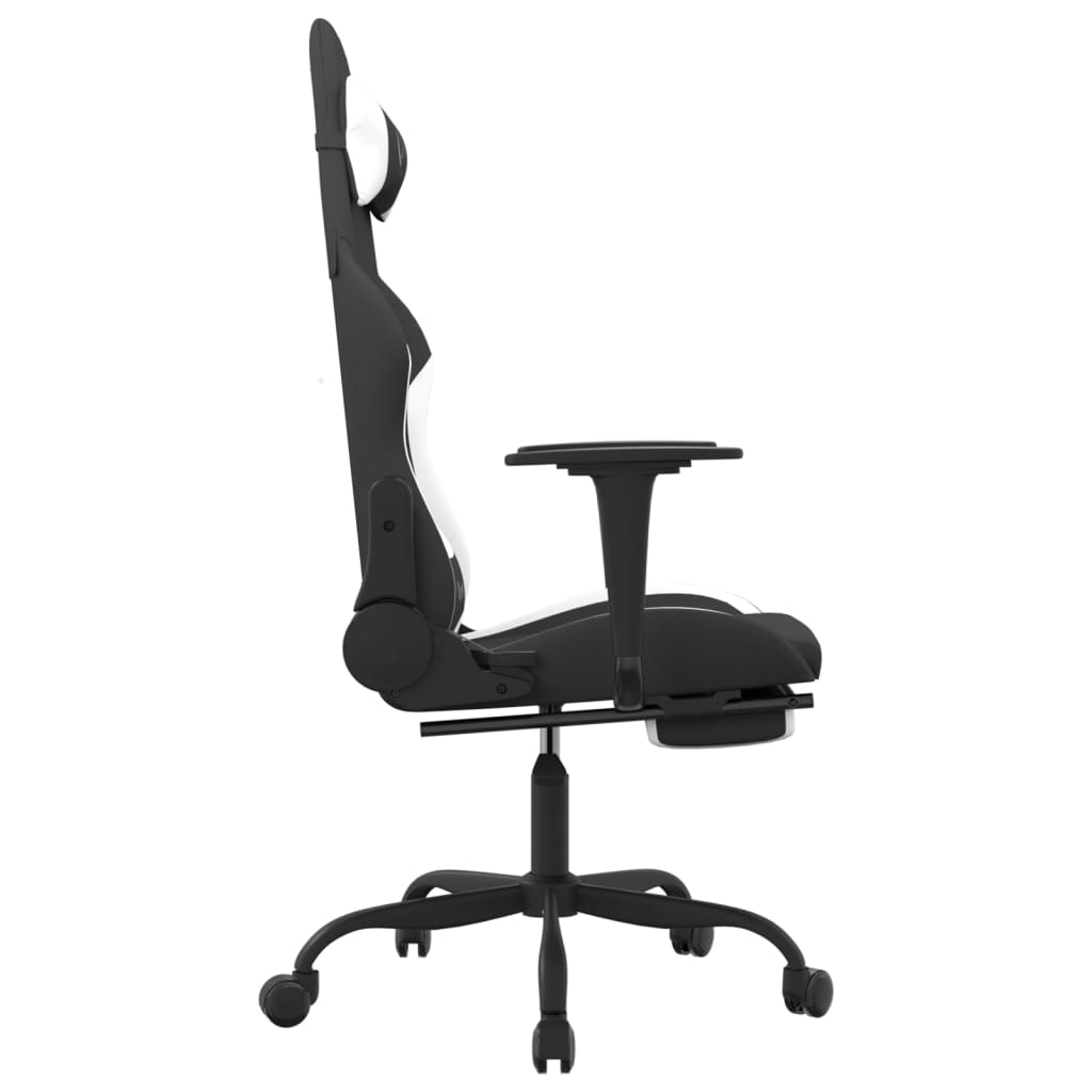 Silla gaming de masaje con reposapiés tela negro y blanco vidaXL