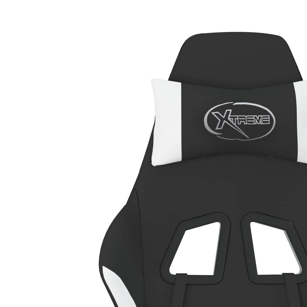 Silla gaming de masaje con reposapiés tela negro y blanco vidaXL