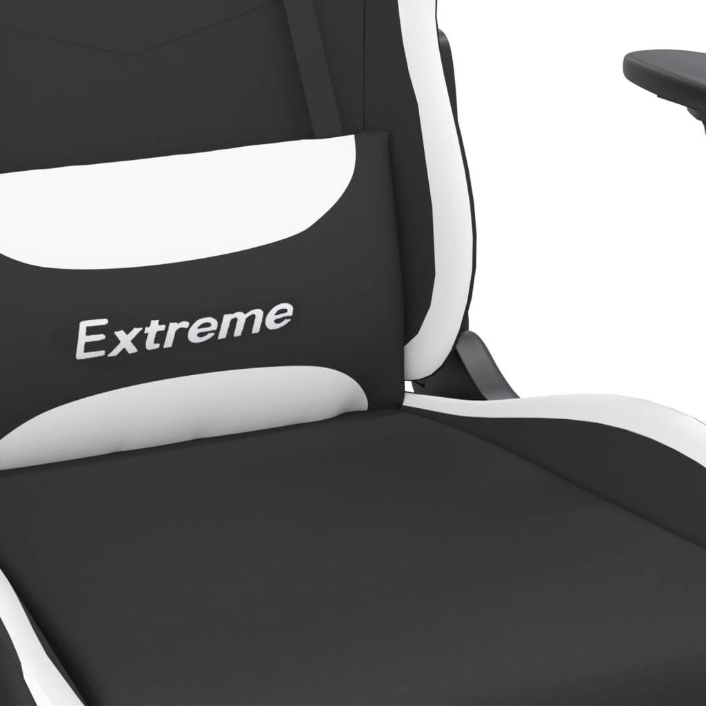 Silla gaming de masaje con reposapiés tela negro y blanco vidaXL