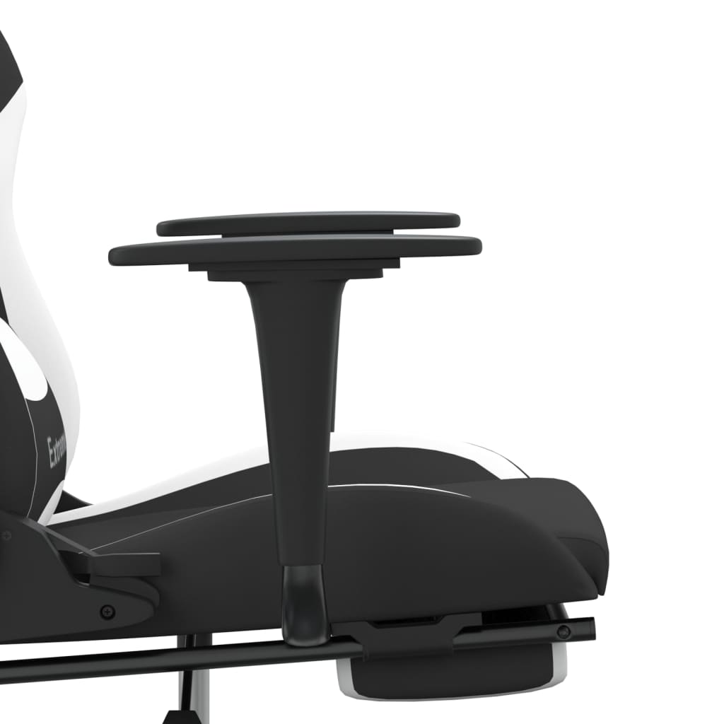 Silla gaming de masaje con reposapiés tela negro y blanco vidaXL