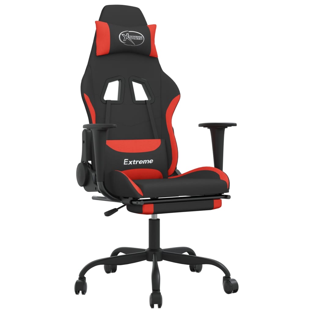 Silla gaming de masaje con reposapiés tela negro y rojo - Vetonek