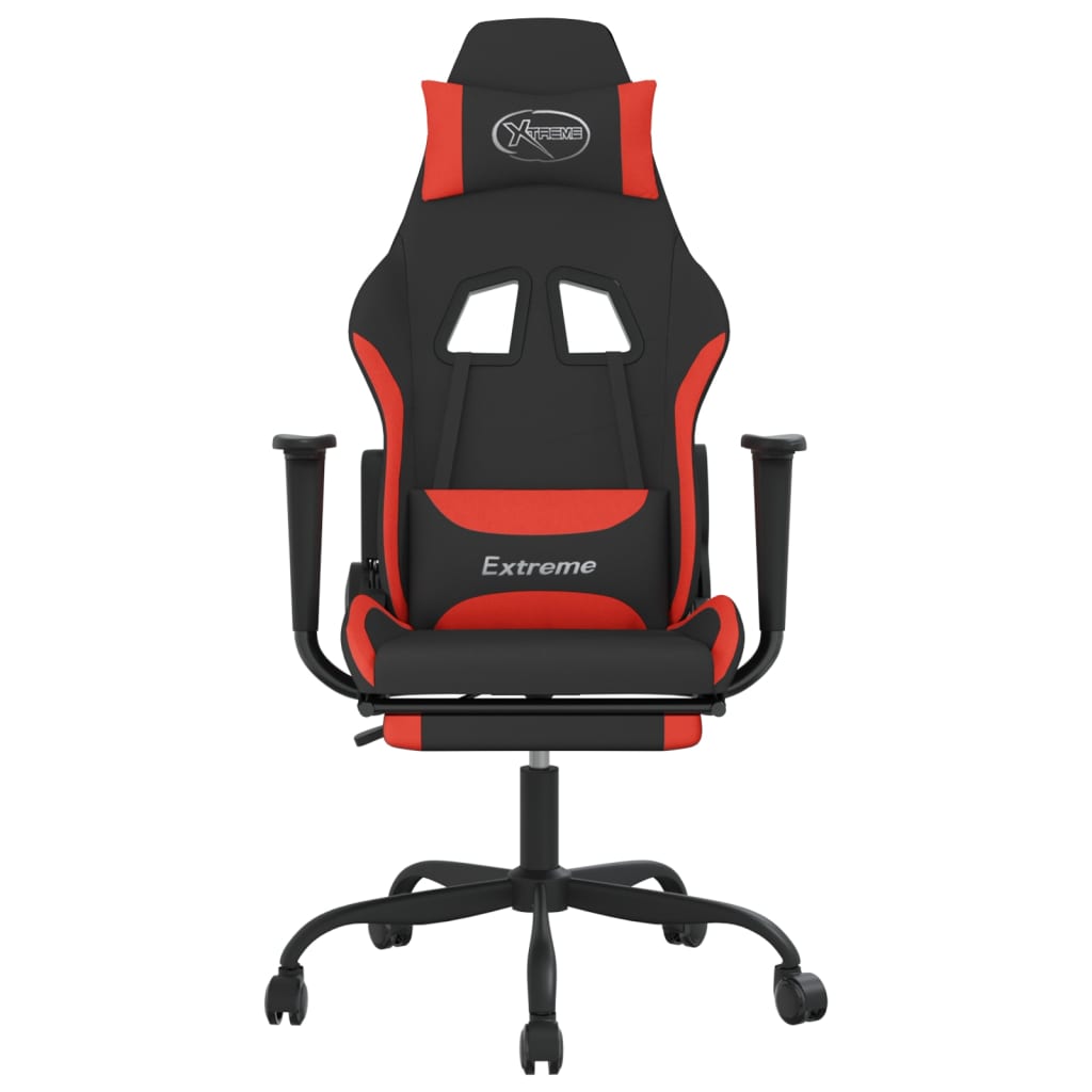 Silla gaming de masaje con reposapiés tela negro y rojo - Vetonek