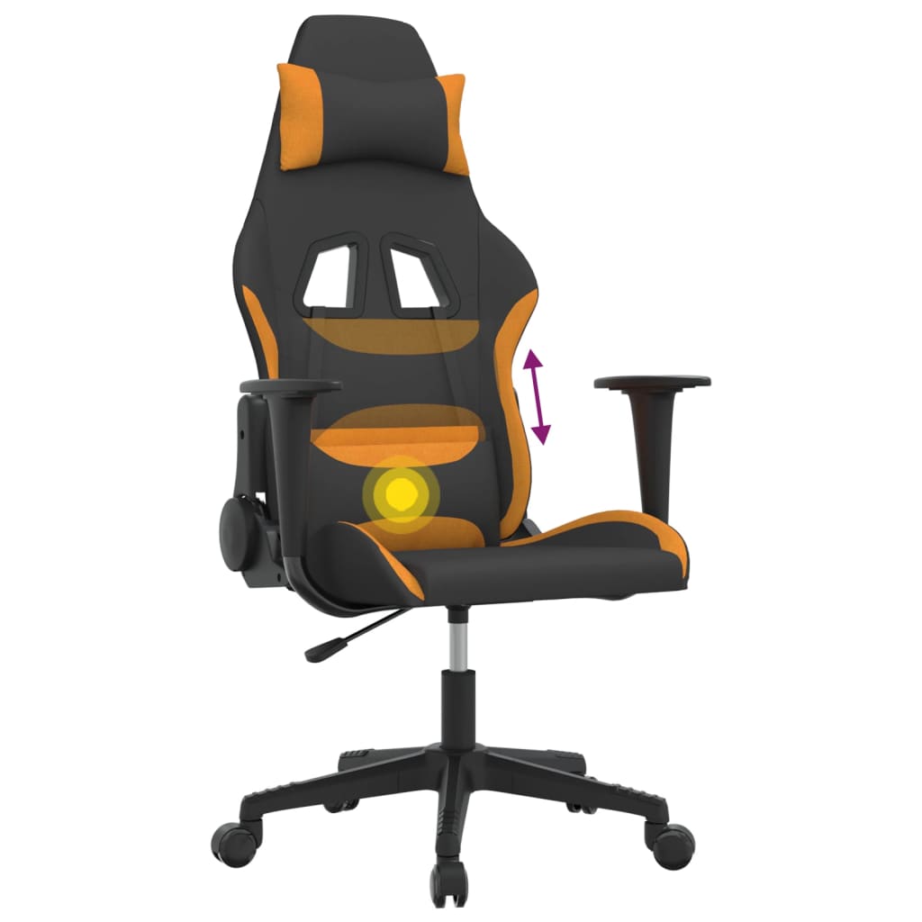 Silla gaming de masaje tela negro y naranja vidaXL