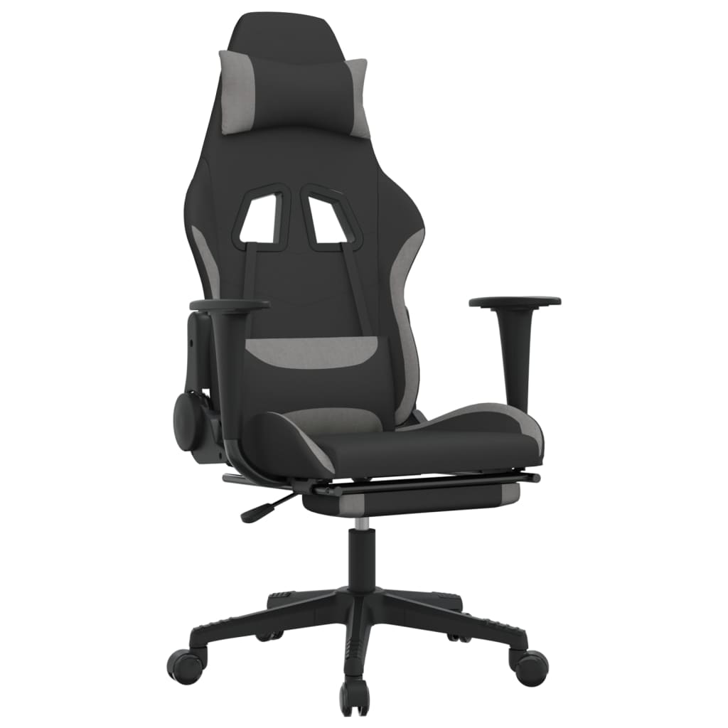 Silla gaming de masaje con reposapiés tela negro y gris claro - Vetonek