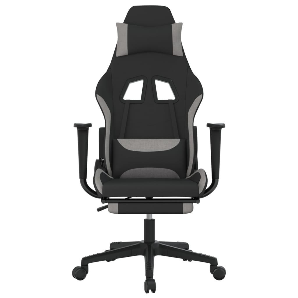 Silla gaming de masaje con reposapiés tela negro y gris claro - Vetonek