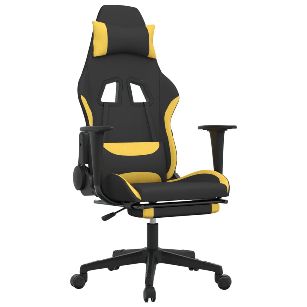 Silla gaming de masaje con reposapiés tela negro y amarillo vidaXL