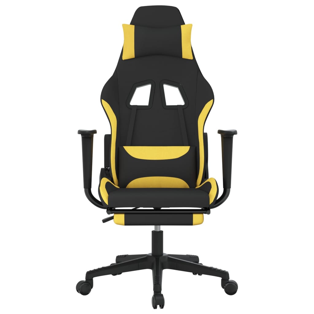 Silla gaming de masaje con reposapiés tela negro y amarillo vidaXL