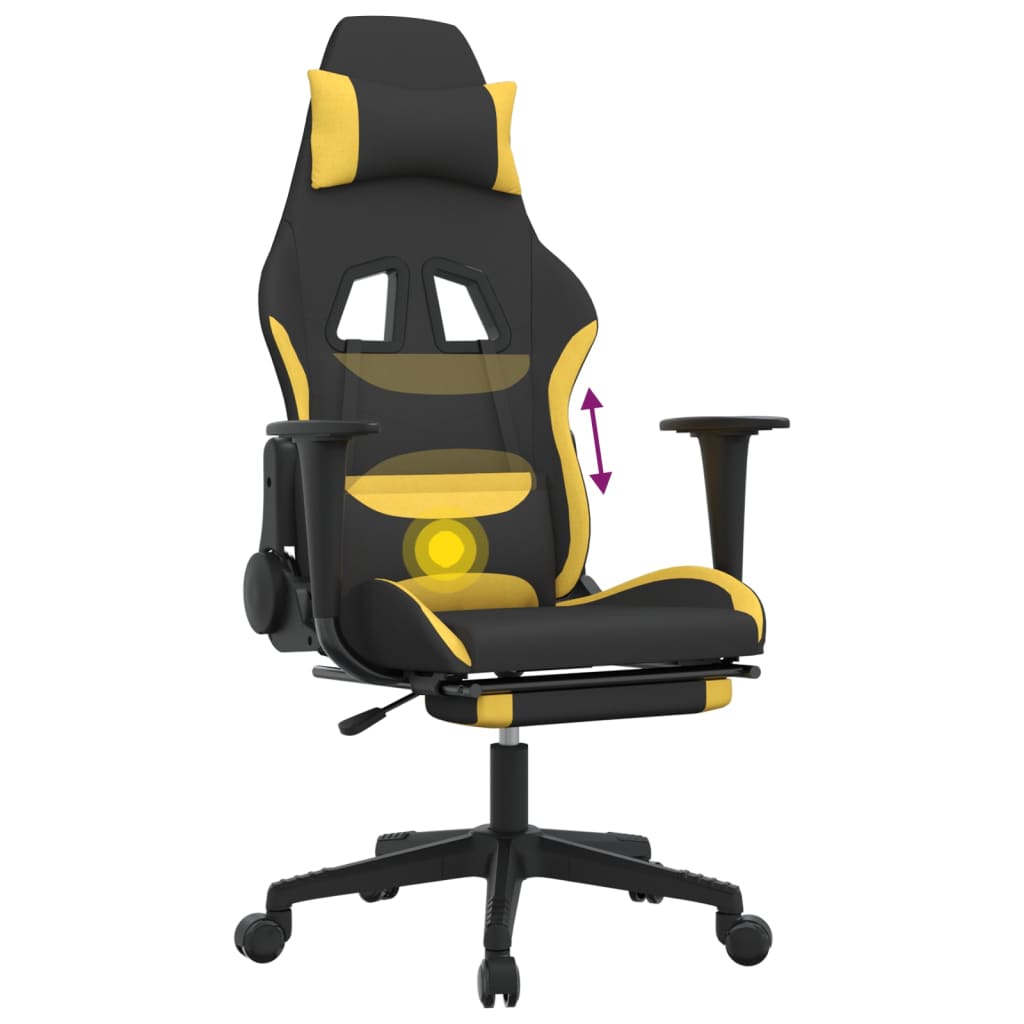 Silla gaming de masaje con reposapiés tela negro y amarillo vidaXL