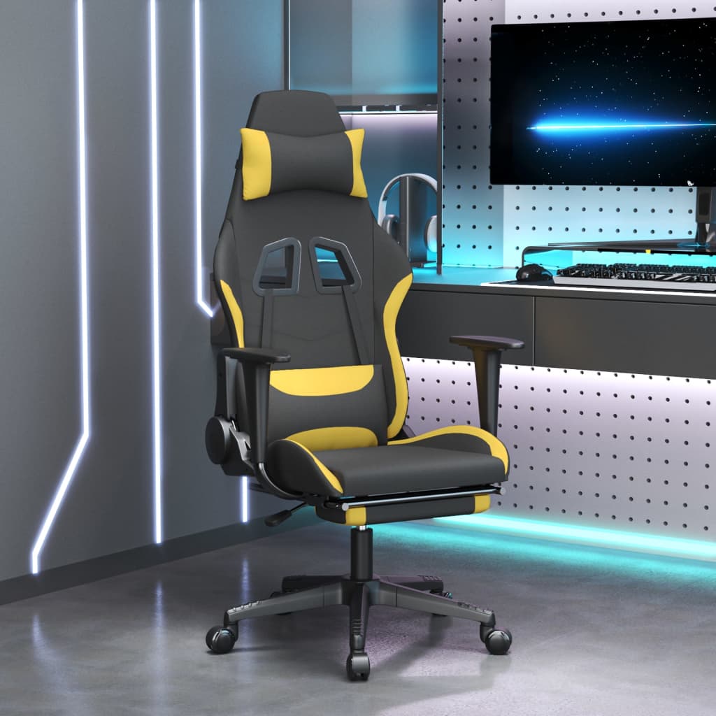 Vetonek Silla gaming de masaje con reposapiés tela negro y amarillo