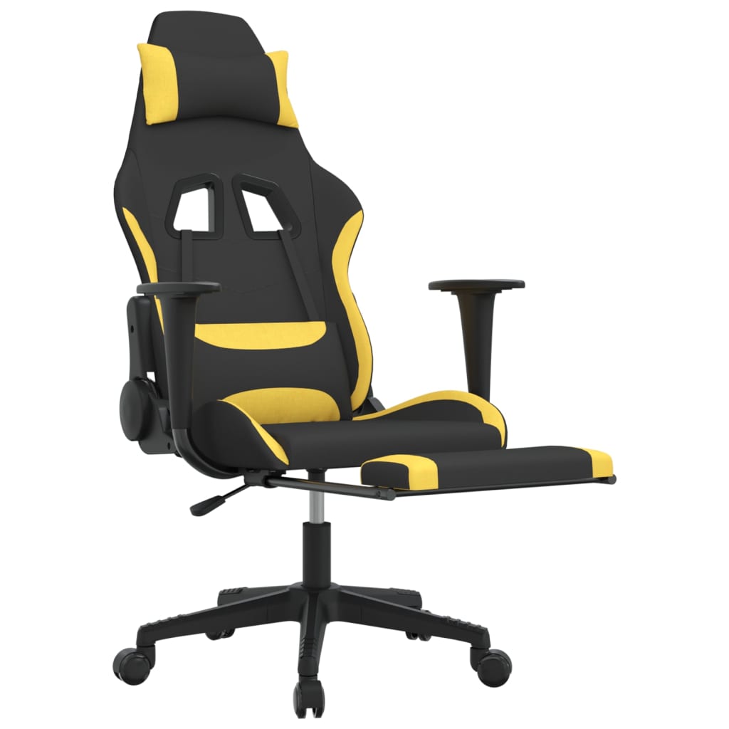 Silla gaming de masaje con reposapiés tela negro y amarillo vidaXL