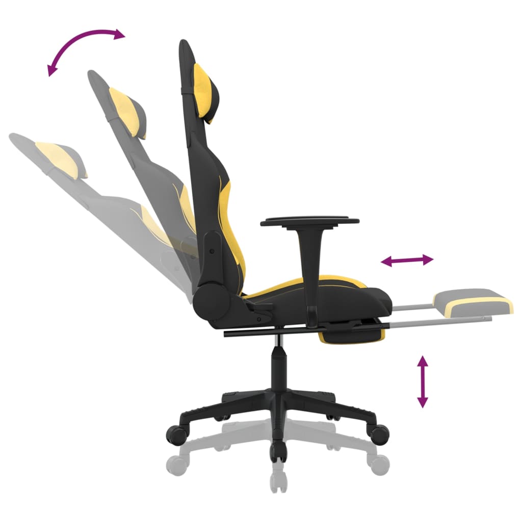 Silla gaming de masaje con reposapiés tela negro y amarillo vidaXL