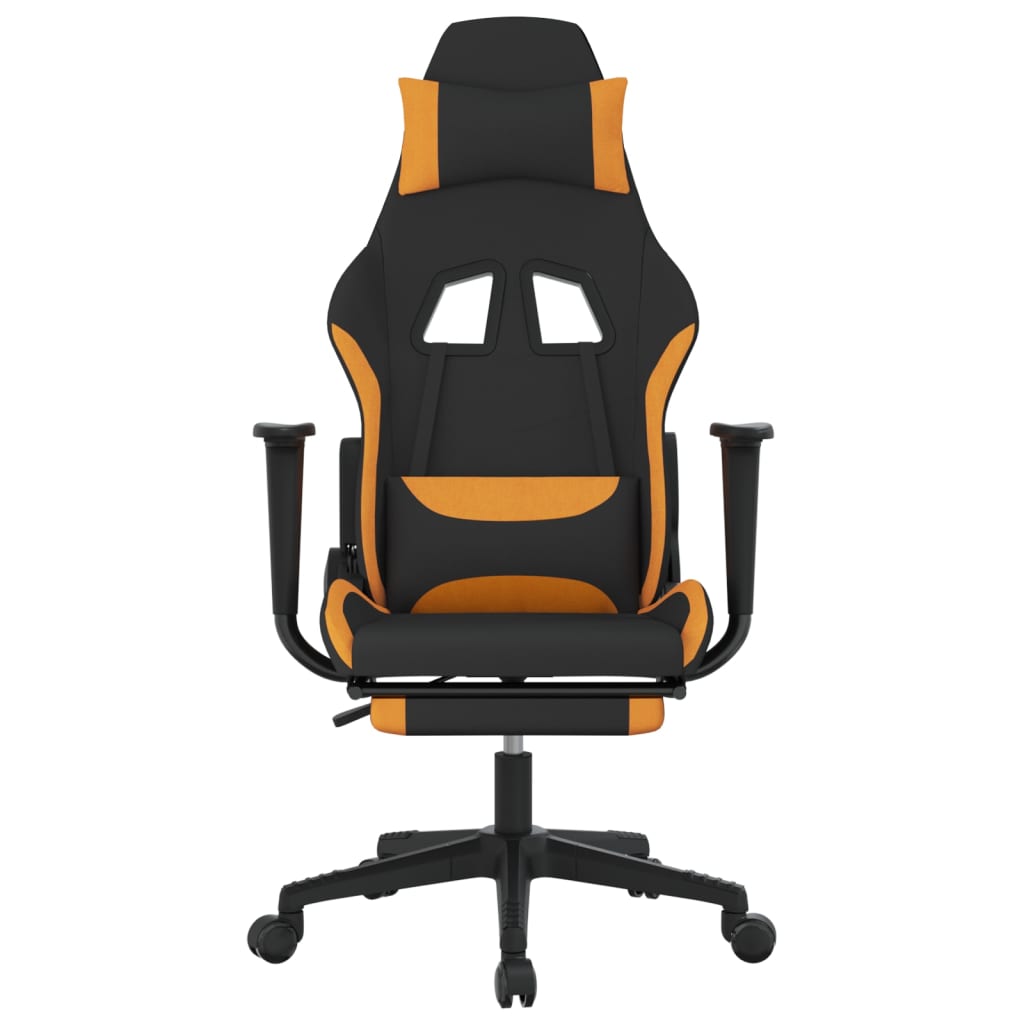 Massage gaming chair with black and orange fabric rests