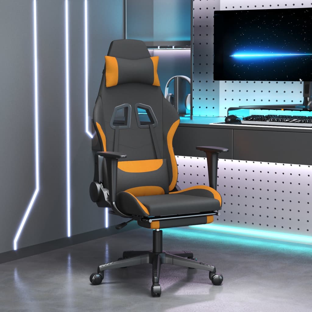 Vetonek Silla gaming de masaje con reposapiés tela negro y naranja