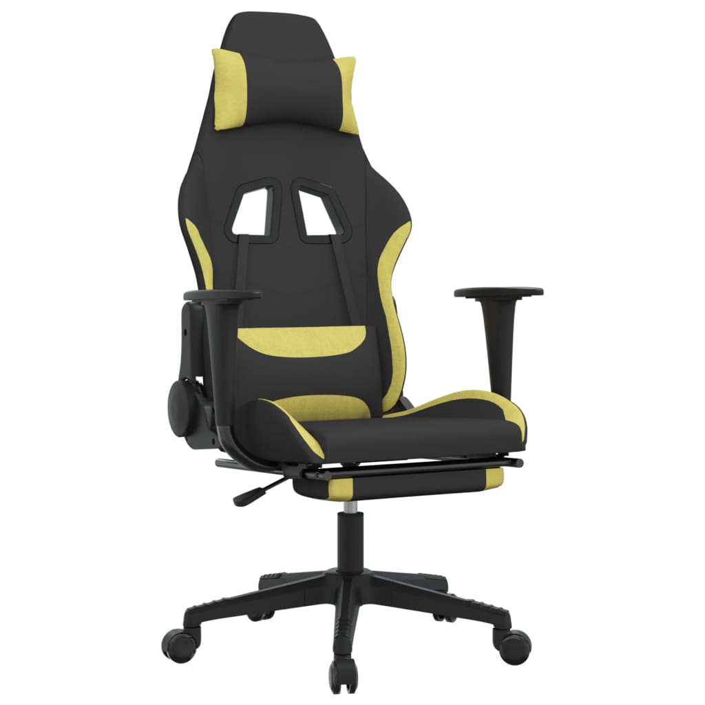 Silla gaming de masaje con reposapiés tela negro y verde claro vidaXL