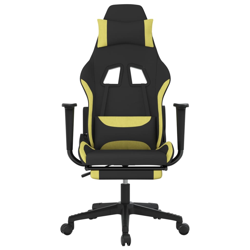 Silla gaming de masaje con reposapiés tela negro y verde claro vidaXL