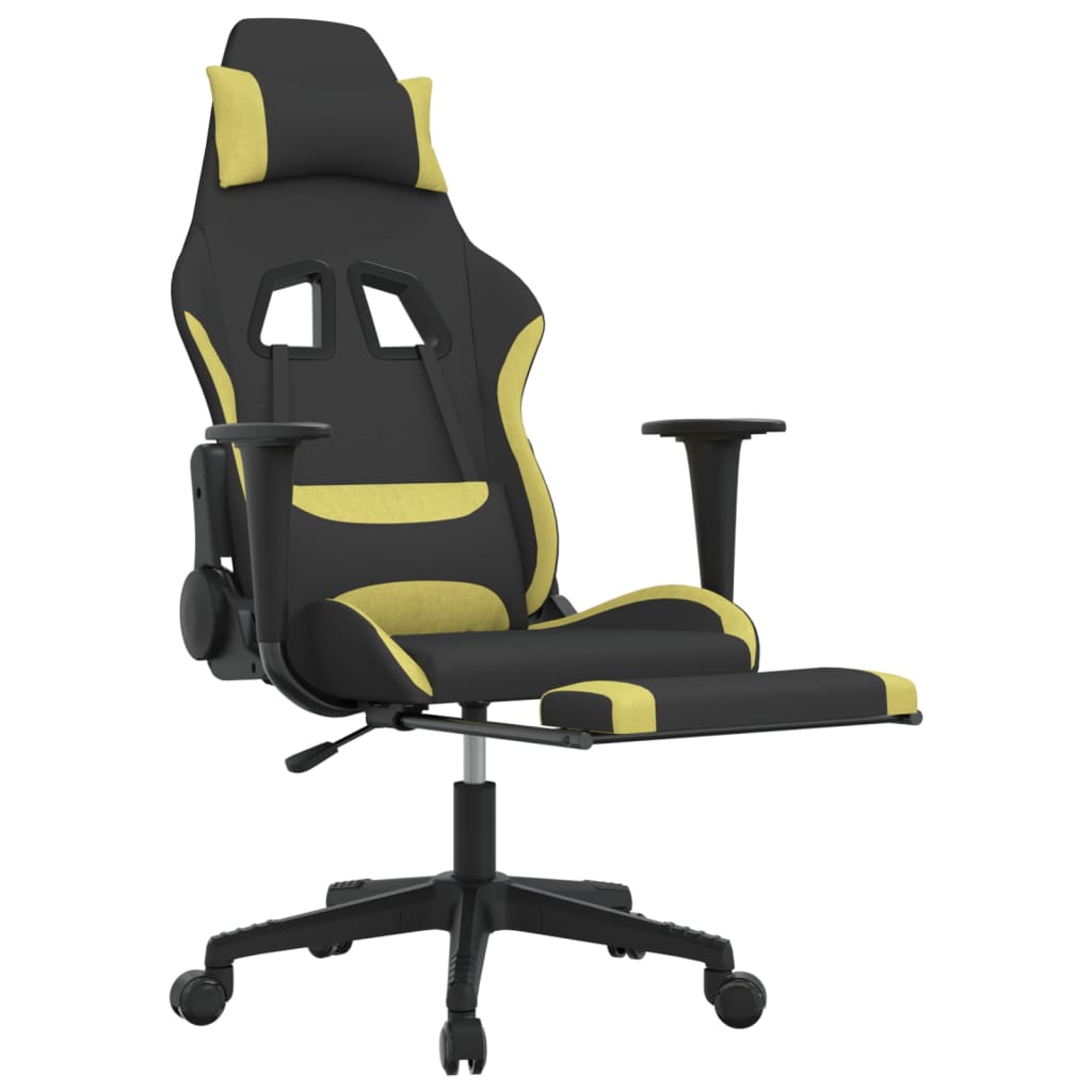 Silla gaming de masaje con reposapiés tela negro y verde claro vidaXL