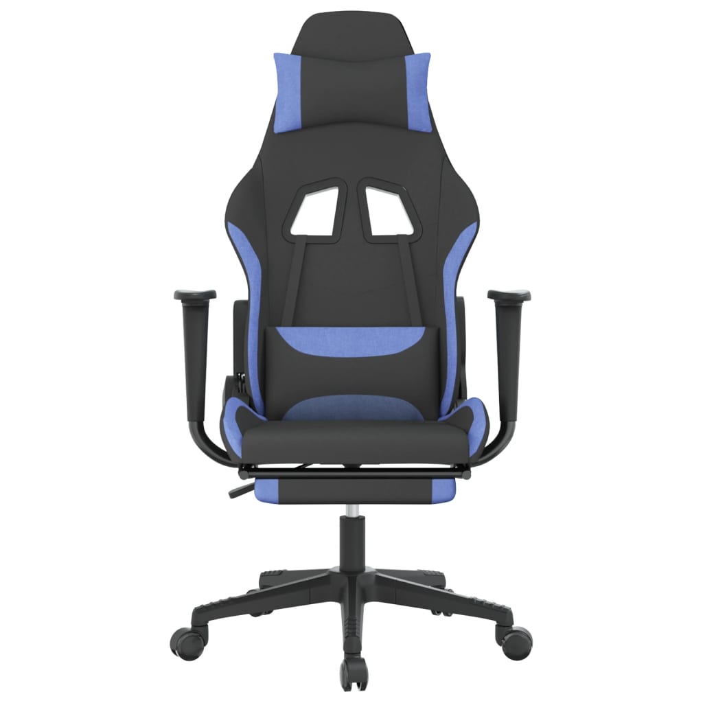 Silla gaming de masaje con reposapiés tela negro y azul - Vetonek