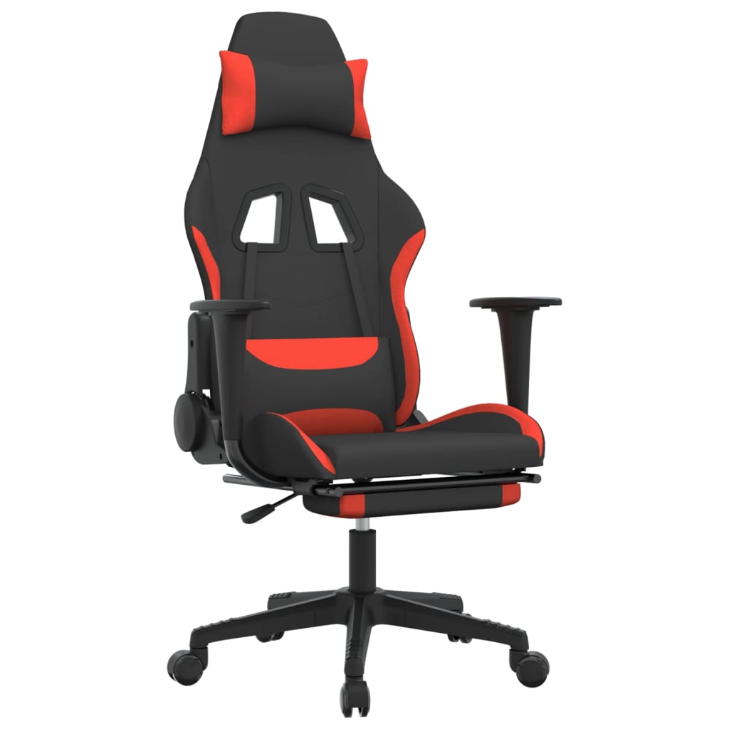 Silla gaming de masaje con reposapiés tela negro y rojo - Vetonek