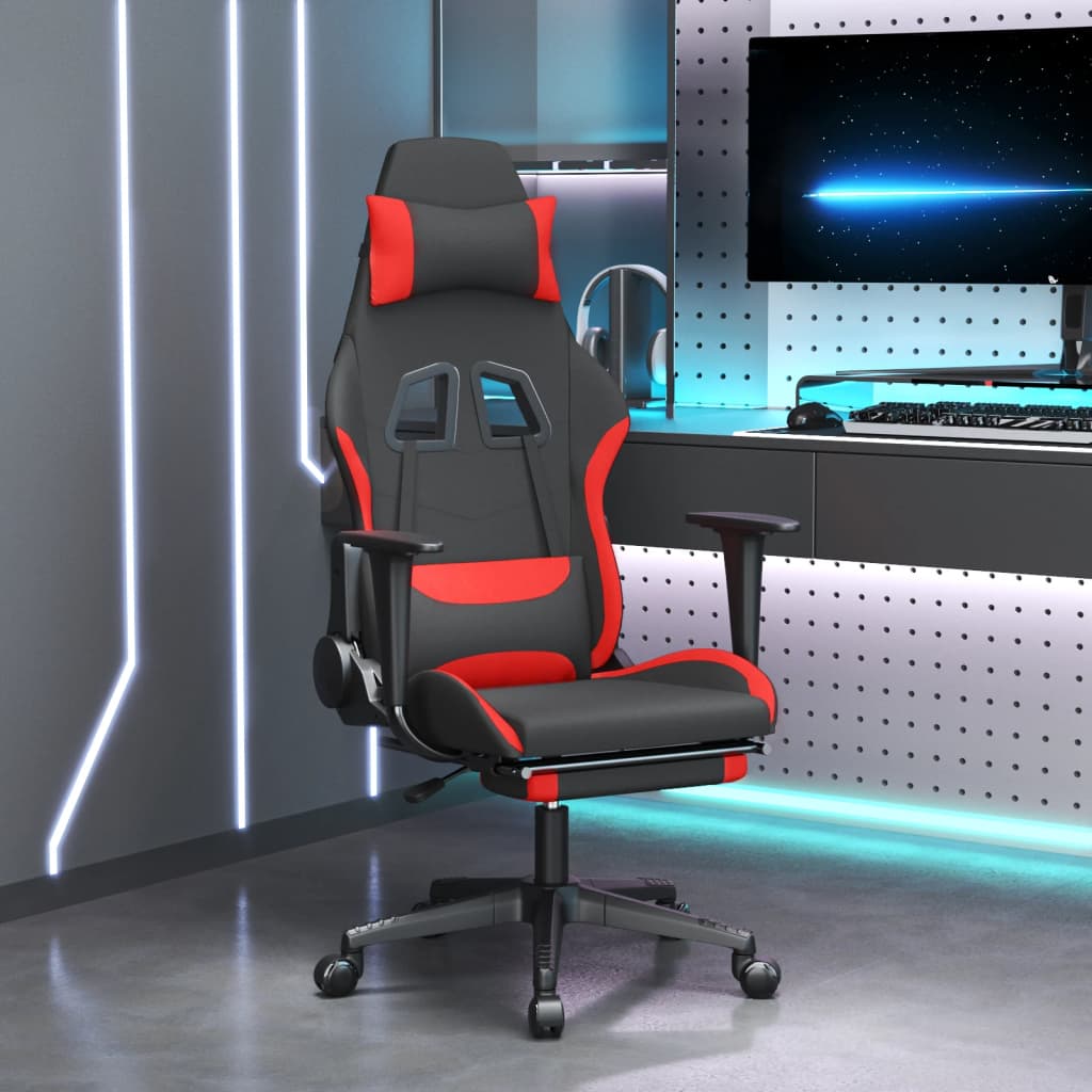 Vetonek Silla gaming de masaje con reposapiés tela negro y rojo