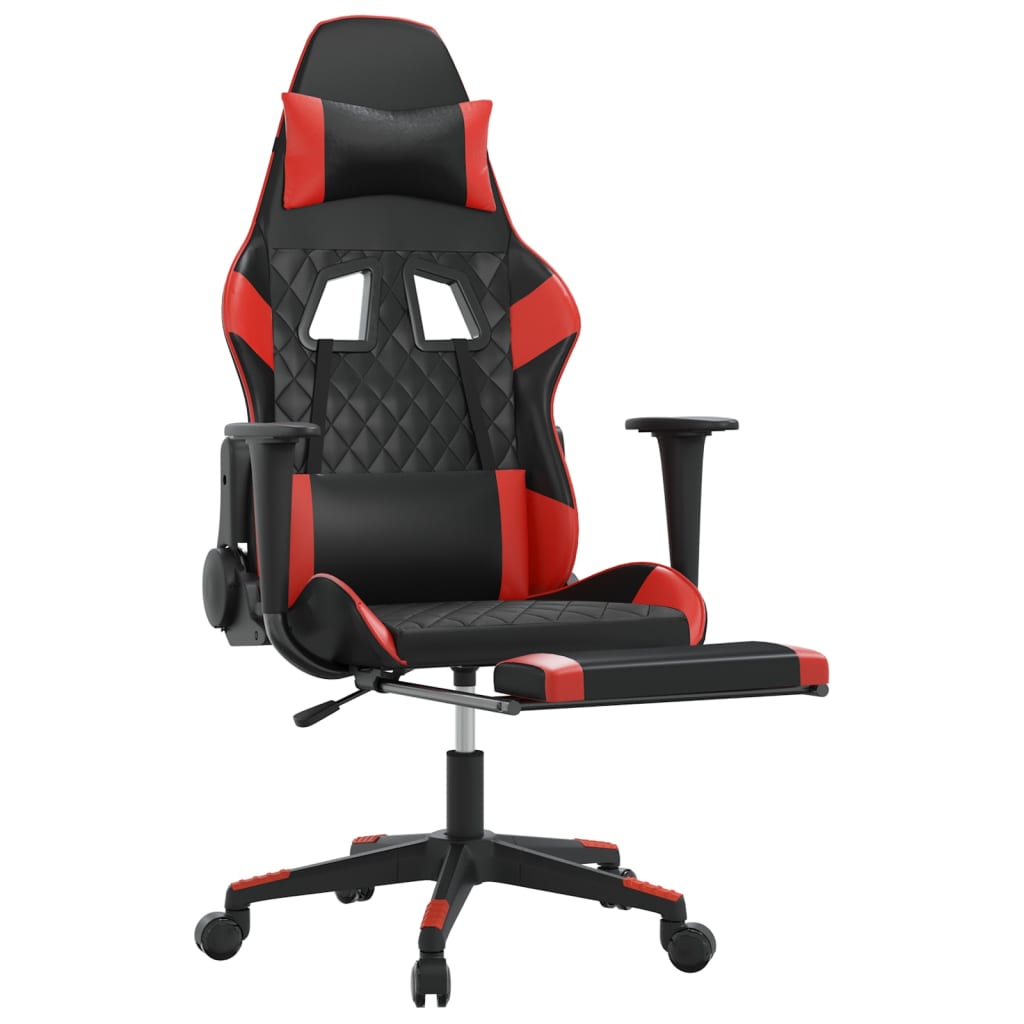 Silla gaming de masaje y reposapiés cuero sintético negro rojo - Vetonek