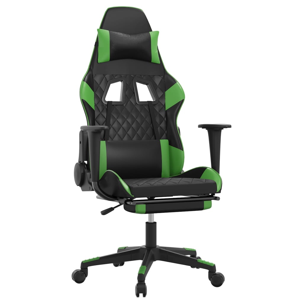 Silla gaming de masaje y reposapiés cuero sintético negro verde vidaXL