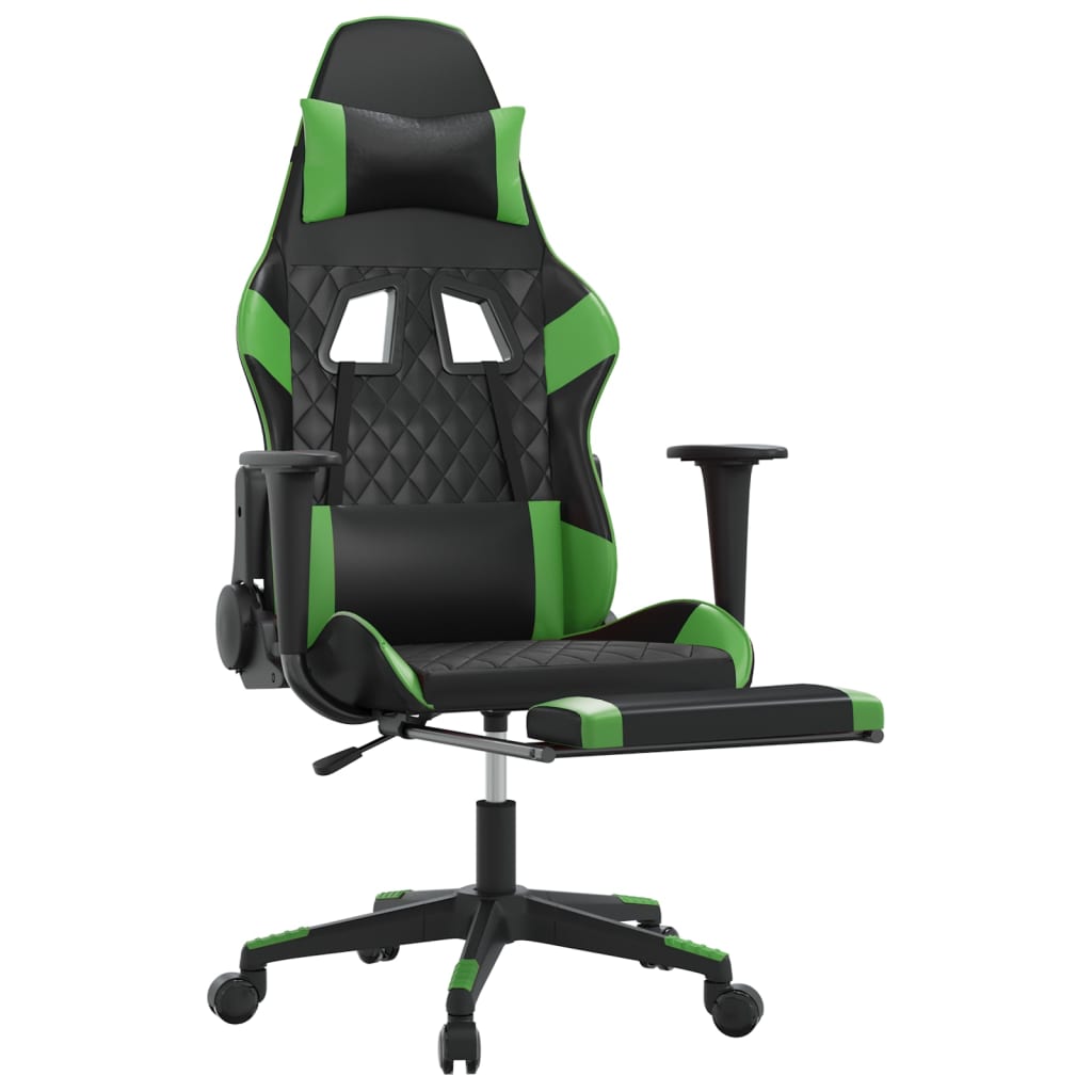 Silla gaming de masaje y reposapiés cuero sintético negro verde vidaXL