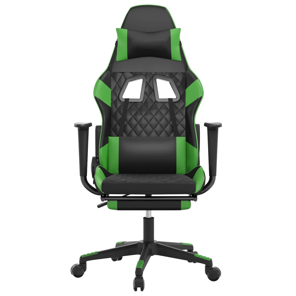 Silla gaming de masaje y reposapiés cuero sintético negro verde vidaXL